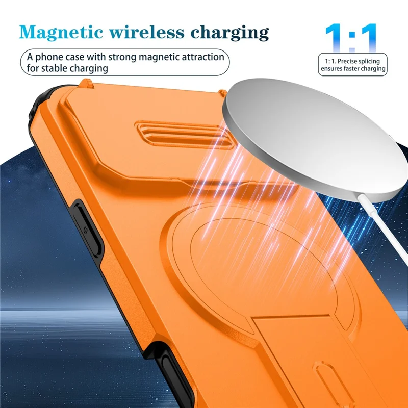 For iPhone 17 Pro Max Case Kickstand Camera Slider PC + TPU Phone Cover Compatible with MagSafe - Orange