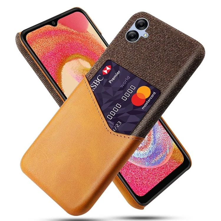 Cellphone Case for Samsung Galaxy A04 4G (164.4 x 76.3 x 9.1 mm) Card Holder Design Cloth Texture Phone Case PU Leather Coated PC Cover - Brown