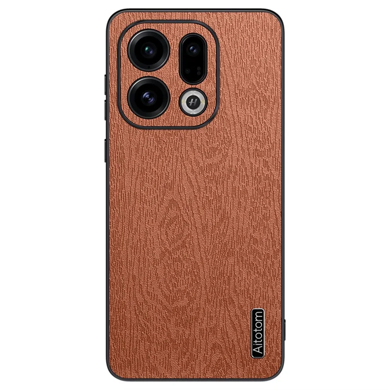 For Oppo Find X9 5G Case Træstruktur PU-læderbelagt PC TPU telefonbeskytning - Brun