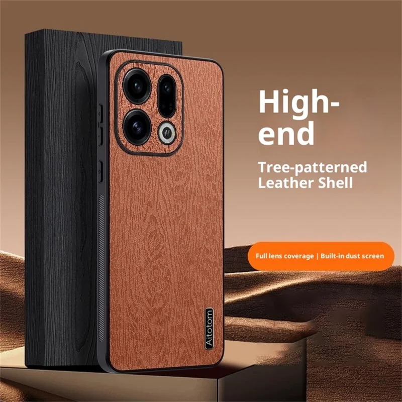 For Oppo Find X9 5G Case Træstruktur PU-læderbelagt PC TPU telefonbeskytning - Brun