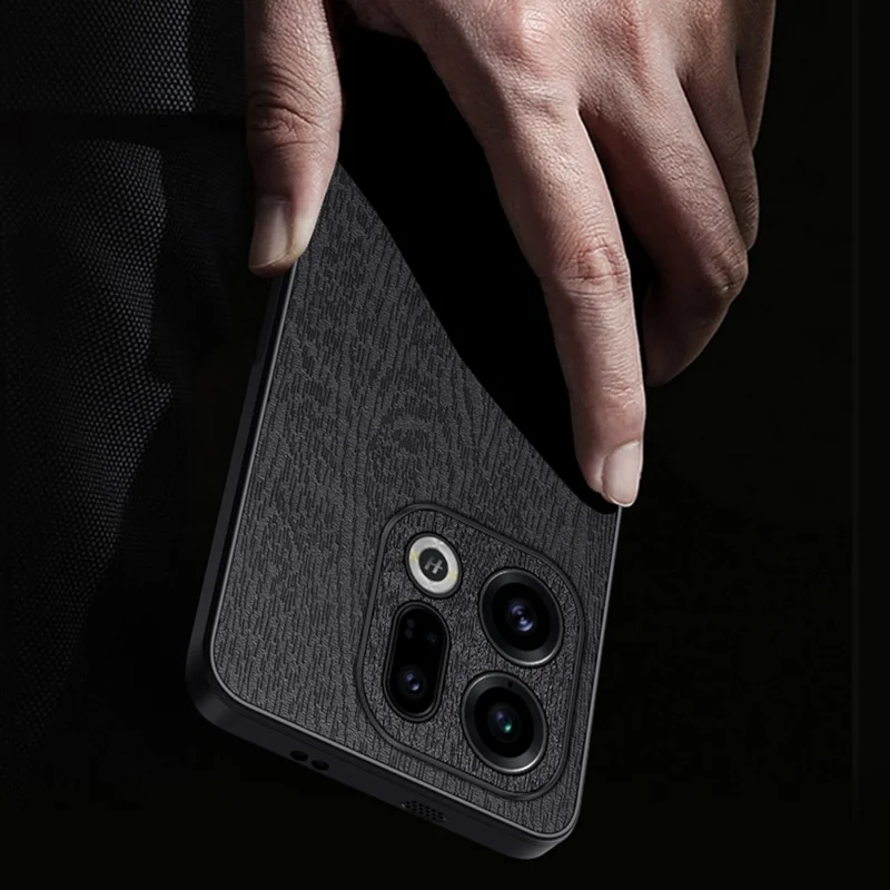 For Oppo Find X9 5G Case Træstruktur PU-læderbelagt PC TPU telefonbeskytning - Brun