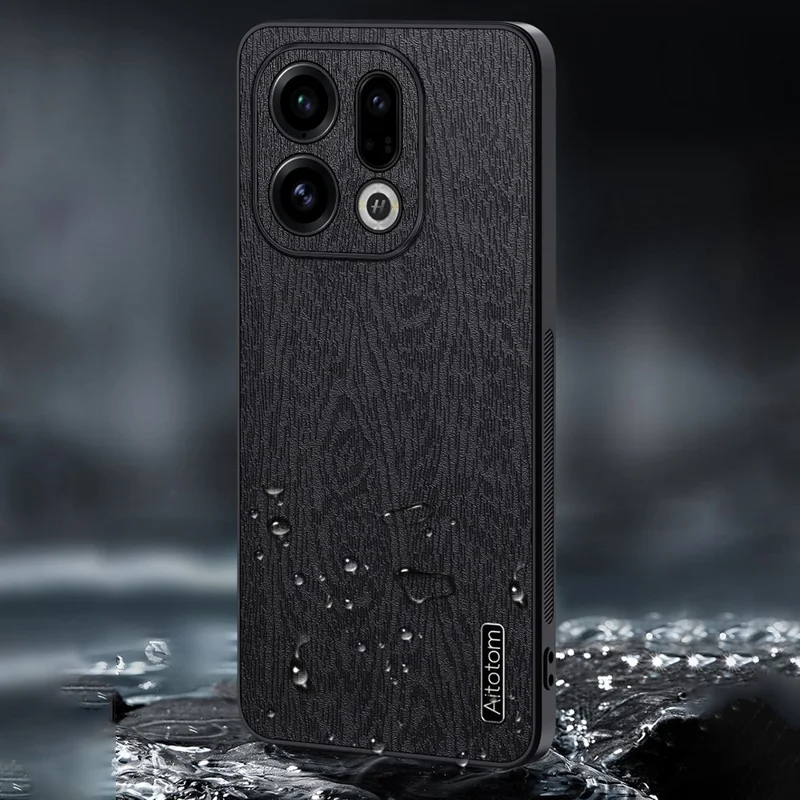 For Oppo Find X9 5G Case Træstruktur PU-læderbelagt PC TPU telefonbeskytning - Brun