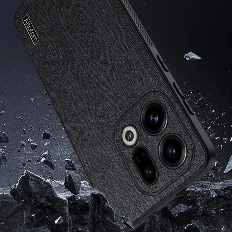 For Oppo Find X9 5G Case Træstruktur PU-læderbelagt PC TPU telefonbeskytning - Brun