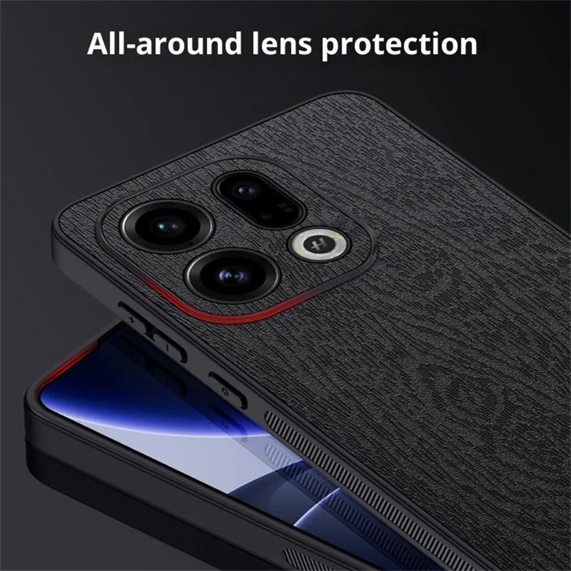 For Oppo Find X9 5G Case Træstruktur PU-læderbelagt PC TPU telefonbeskytning - Brun
