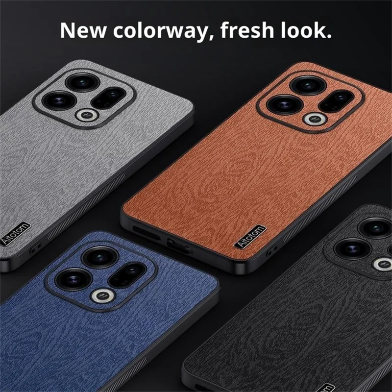 For Oppo Find X9 5G Case Træstruktur PU-læderbelagt PC TPU telefonbeskytning - Brun