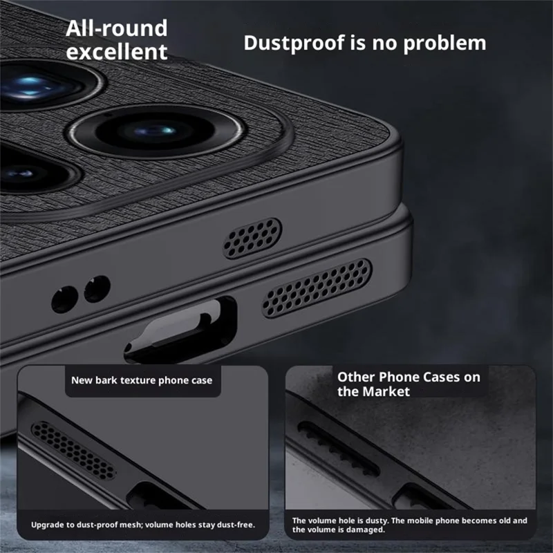 Voor Oppo Find X9 Pro 5G hoesje met houtnerf PU leer coating PC TPU telefoonhoes - Zwart