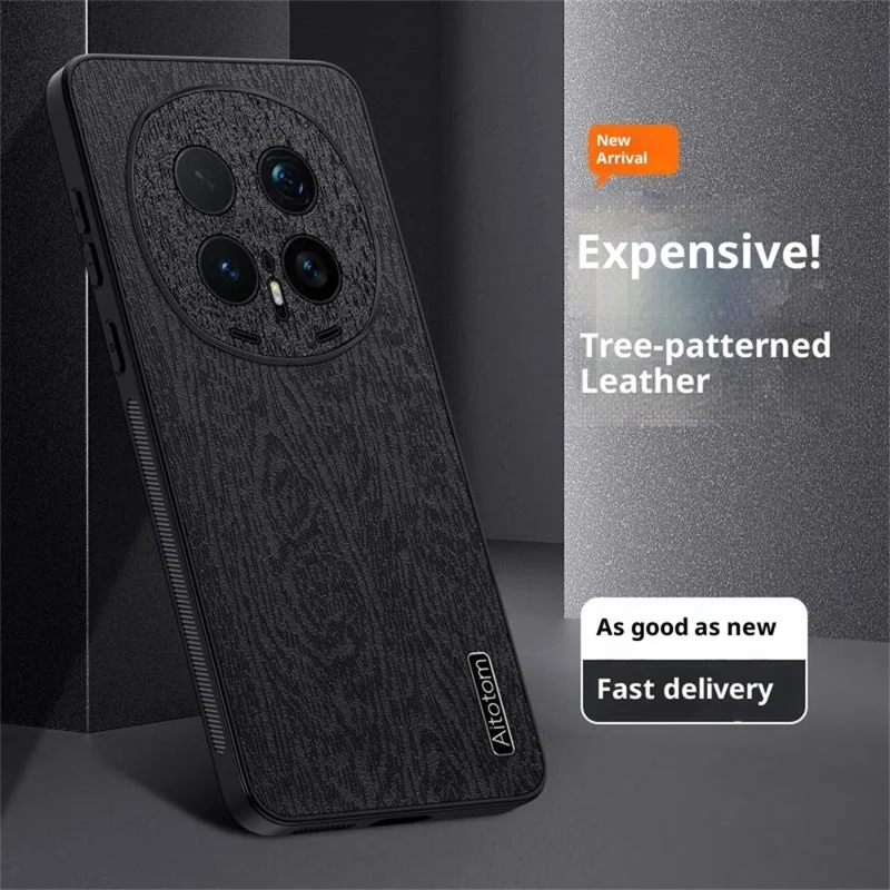 Obudowa do Honor Magic8 Pro 5G z drewnianym wzorem, powłoka z tworzywa PC i TPU, pokryta sztuczną skórą PU - Czarny