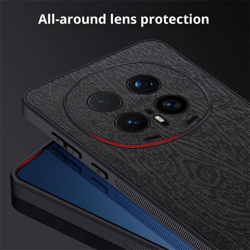 Obudowa do Honor Magic8 Pro 5G z drewnianym wzorem, powłoka z tworzywa PC i TPU, pokryta sztuczną skórą PU - Czarny