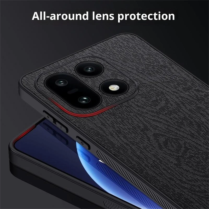 Per OnePlus 15 5G Custodia in Legno Texture PU Pelle Rivestita PC TPU Cover per Telefono - Nero