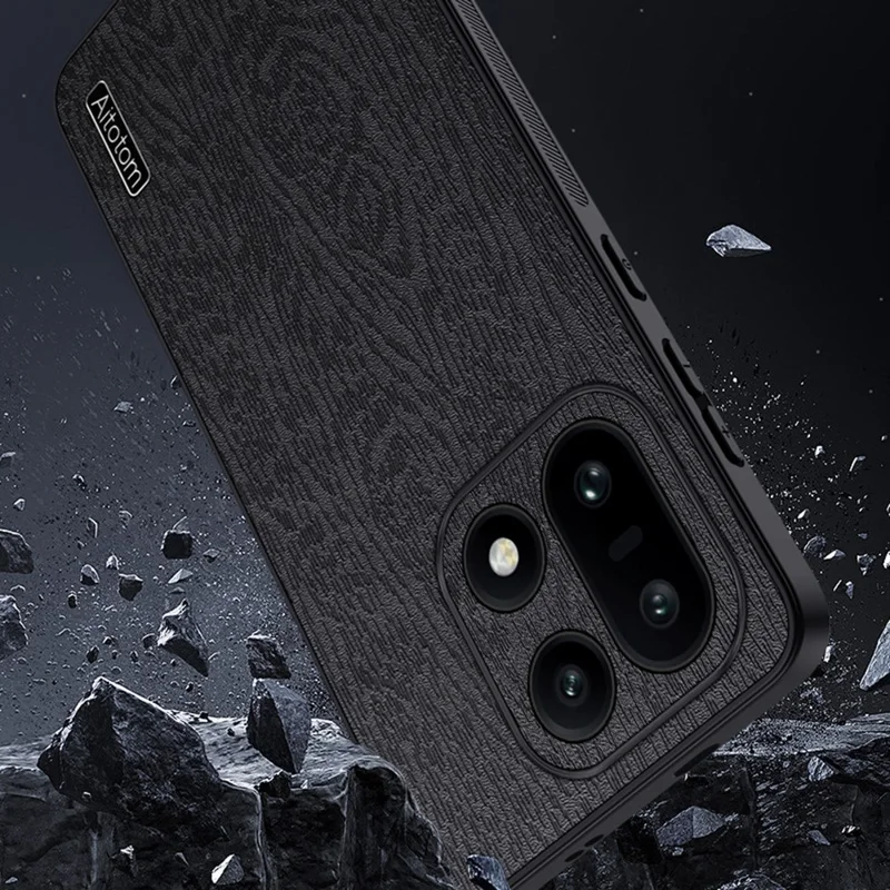 Per OnePlus 15 5G Custodia in Legno Texture PU Pelle Rivestita PC TPU Cover per Telefono - Nero