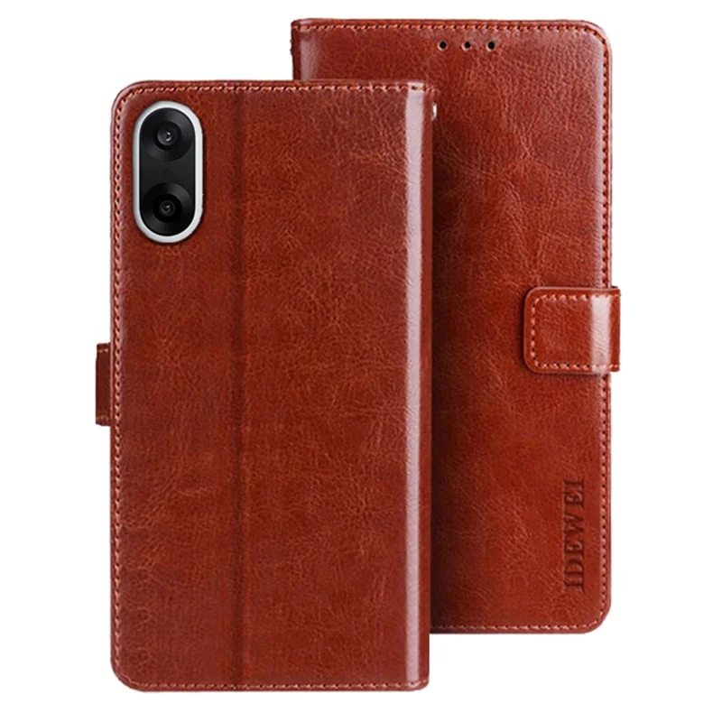 IDEWEI لجهاز OnePlus Nord CE5 5G / Ace 5 Racing 5G غطاء حامل بتصميم جلد بملمس الحصان المجنون - بني