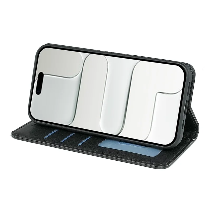 For iPhone Air Wallet Phone Case Checkered Pattern Imprint Leather Flip Cover with Wrist Strap - Black