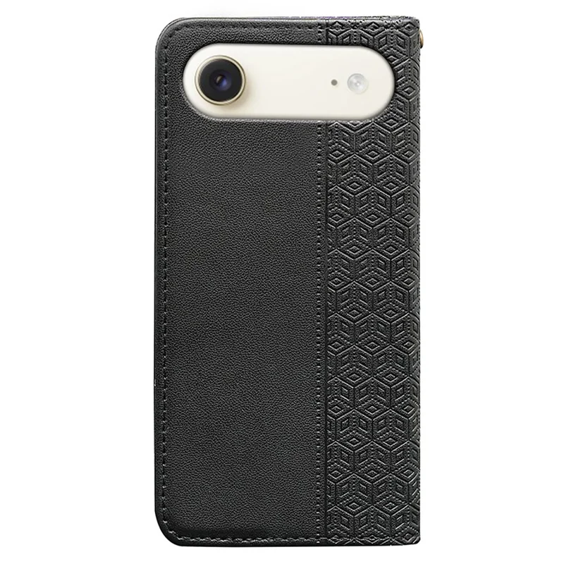 For iPhone Air Wallet Phone Case Checkered Pattern Imprint Leather Flip Cover with Wrist Strap - Black