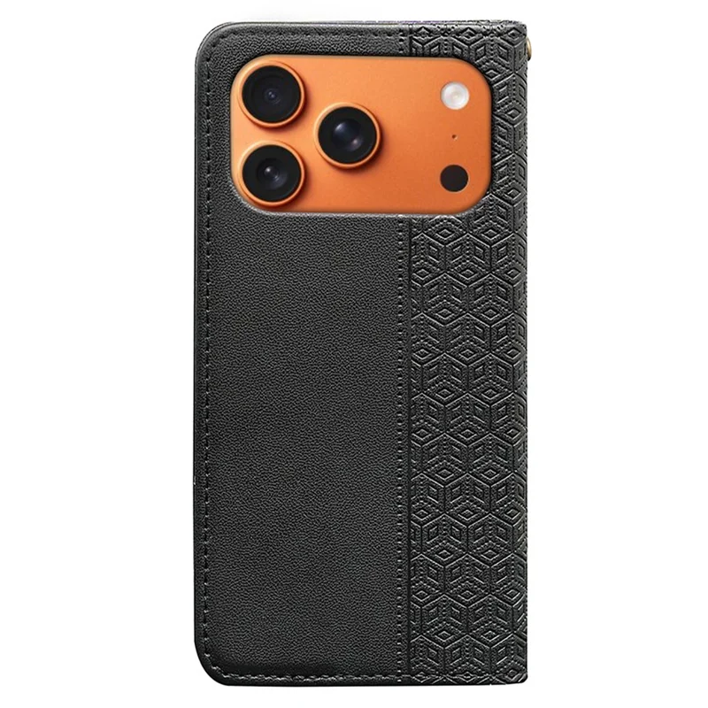 For iPhone 18 Pro Max / 17 Pro Max Wallet Phone Case Checkered Pattern Imprint Leather Flip Cover with Wrist Strap - Black