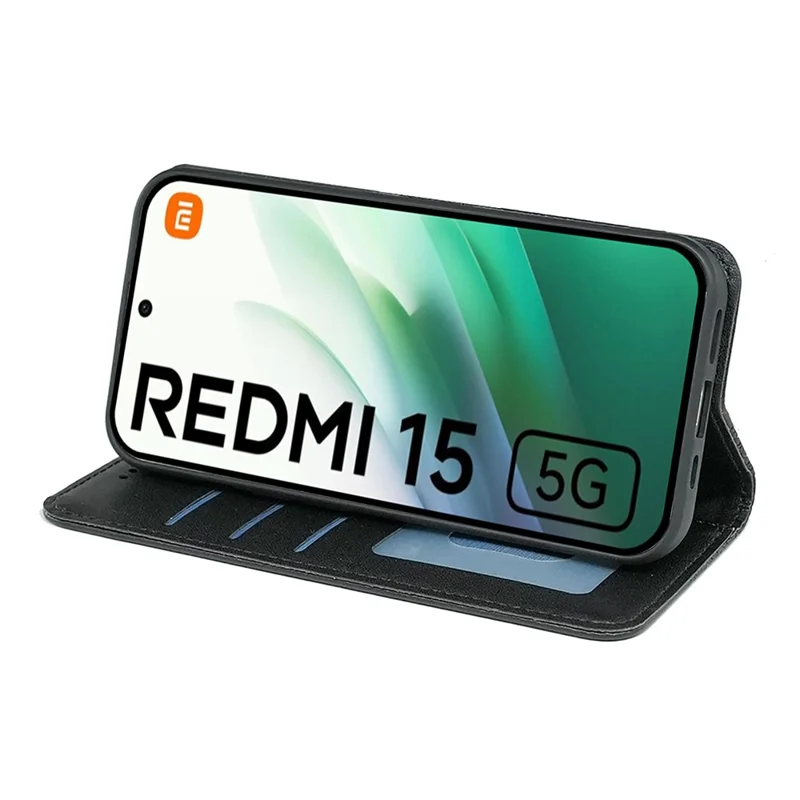 Xiaomi Redmi 15 5G (Global) (169mm) Brieftasche Handyhülle Kariertes Muster Geprägtes Leder Flip Cover mit Handgelenkschlaufe - Schwarz