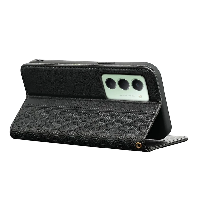 Xiaomi Redmi 15 5G (Global) (169mm) Brieftasche Handyhülle Kariertes Muster Geprägtes Leder Flip Cover mit Handgelenkschlaufe - Schwarz