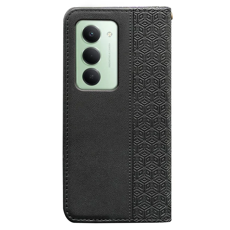 Xiaomi Redmi 15 5G (Global) (169mm) Brieftasche Handyhülle Kariertes Muster Geprägtes Leder Flip Cover mit Handgelenkschlaufe - Schwarz
