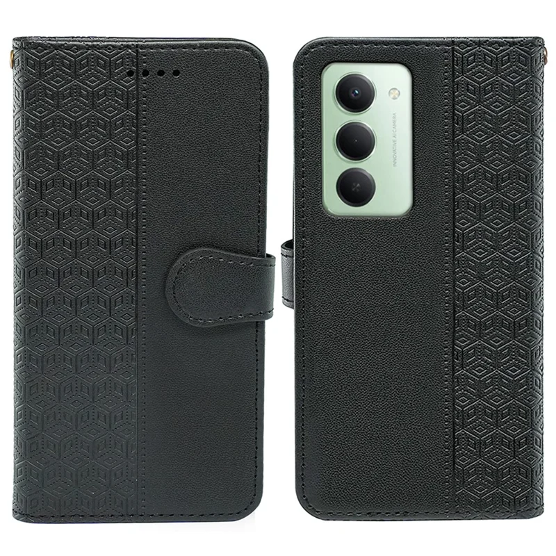 Xiaomi Redmi 15 4G (EU) (171mm) Brieftasche Handyhülle Muster Prägung Leder Flip Cover - Schwarz