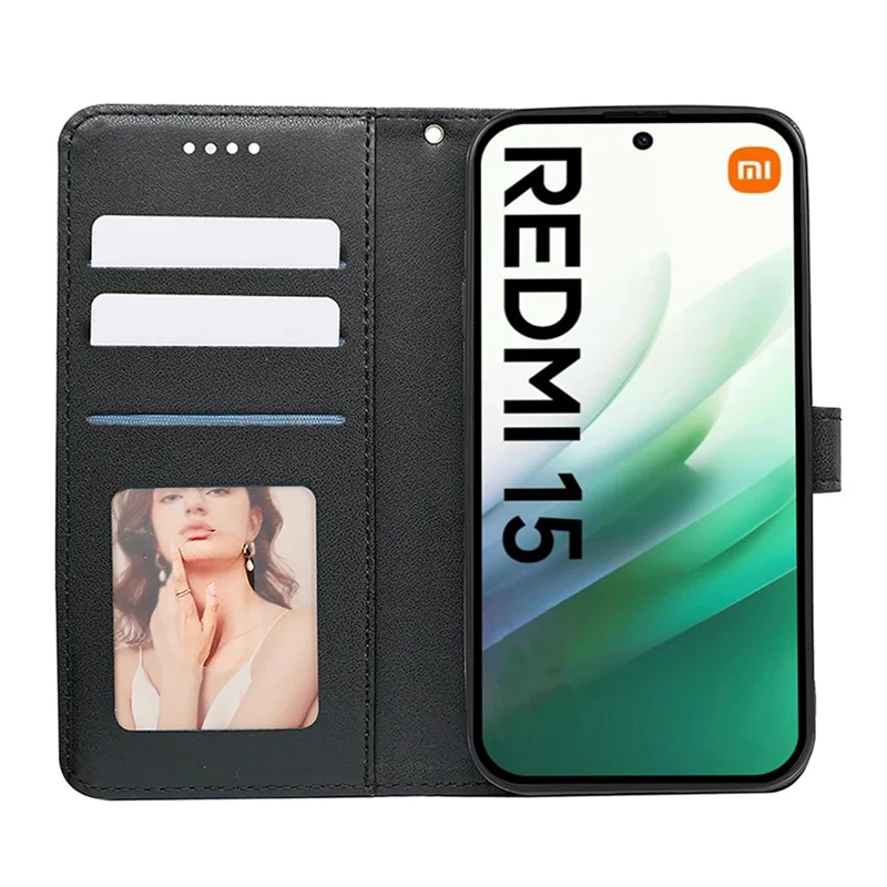 Xiaomi Redmi 15 4G (EU) (171mm) Brieftasche Handyhülle Muster Prägung Leder Flip Cover - Schwarz