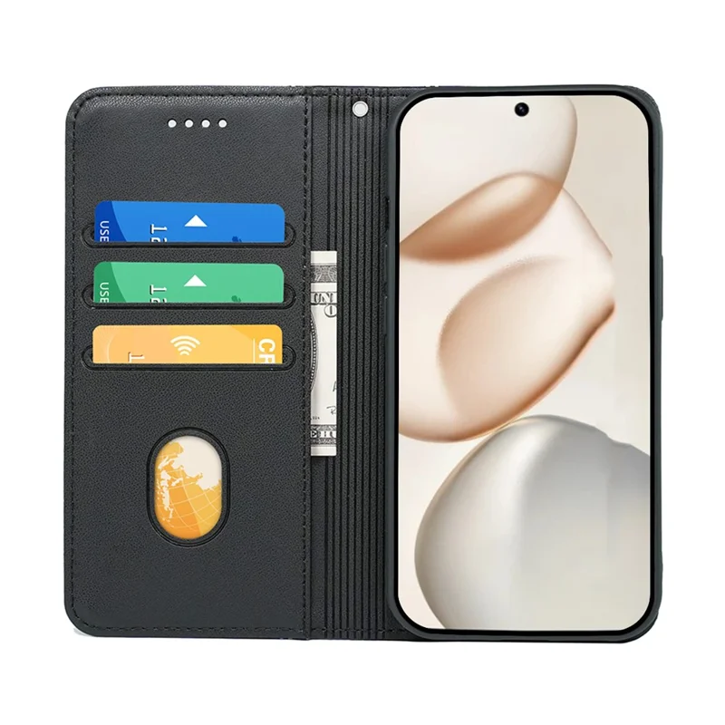 Wallet Case For Honor 400 Smart 5G  /  4G  /  X7d 4G Magnetic Closing PU Leather Phone Cover with Wrist Strap - Black