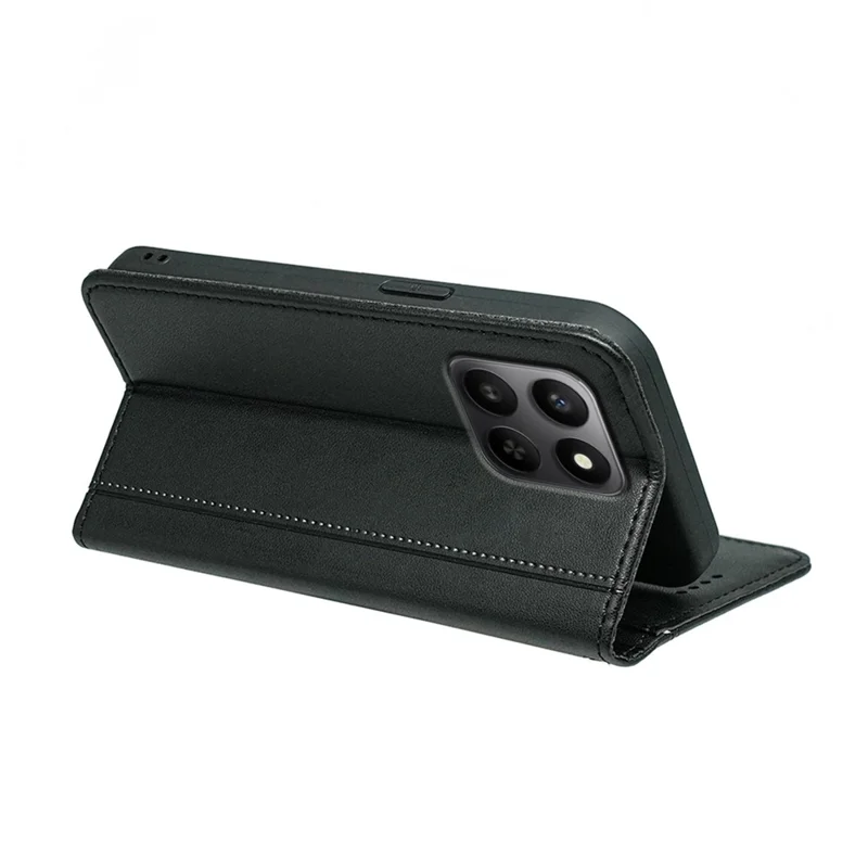 Wallet Case For Honor 400 Smart 5G  /  4G  /  X7d 4G Magnetic Closing PU Leather Phone Cover with Wrist Strap - Black