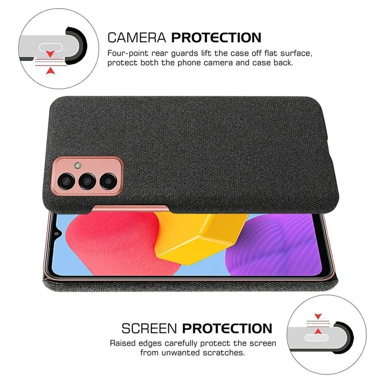 Pour Samsung Galaxy M13 4G Téléphone Mobile Cadre de Téléphone Mobile Absorbant Couleur de Téléphone Dur Couleur Solide pc + Tissu - le Noir