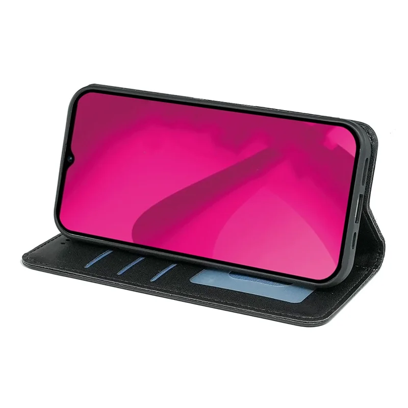 For T-Mobile REVVL 8 Wallet Phone Case Checkered Pattern Imprint Leather Flip Cover with Wrist Strap - Black