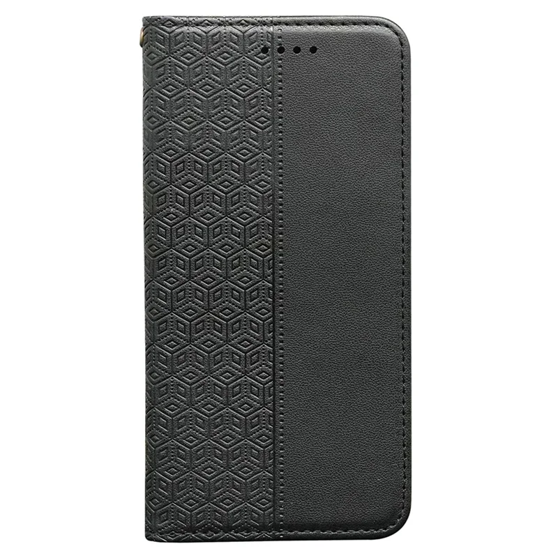For T-Mobile REVVL 8 Wallet Phone Case Checkered Pattern Imprint Leather Flip Cover with Wrist Strap - Black