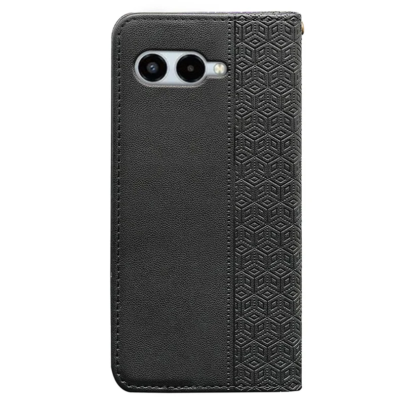 For T-Mobile REVVL 8 Wallet Phone Case Checkered Pattern Imprint Leather Flip Cover with Wrist Strap - Black