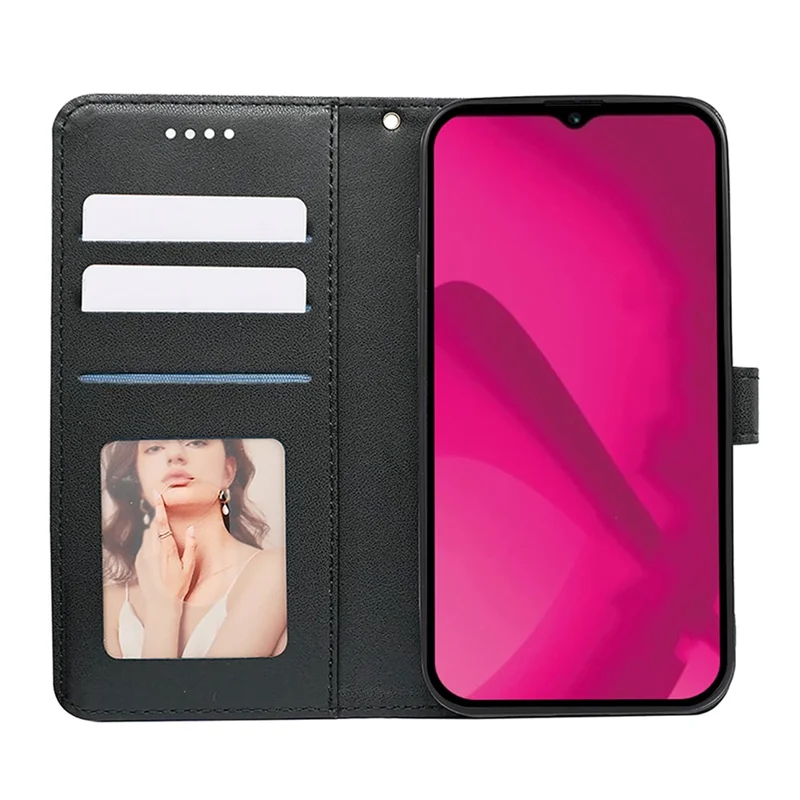 For T-Mobile REVVL 8 Wallet Phone Case Pattern Imprint Leather Flip Cover - Black