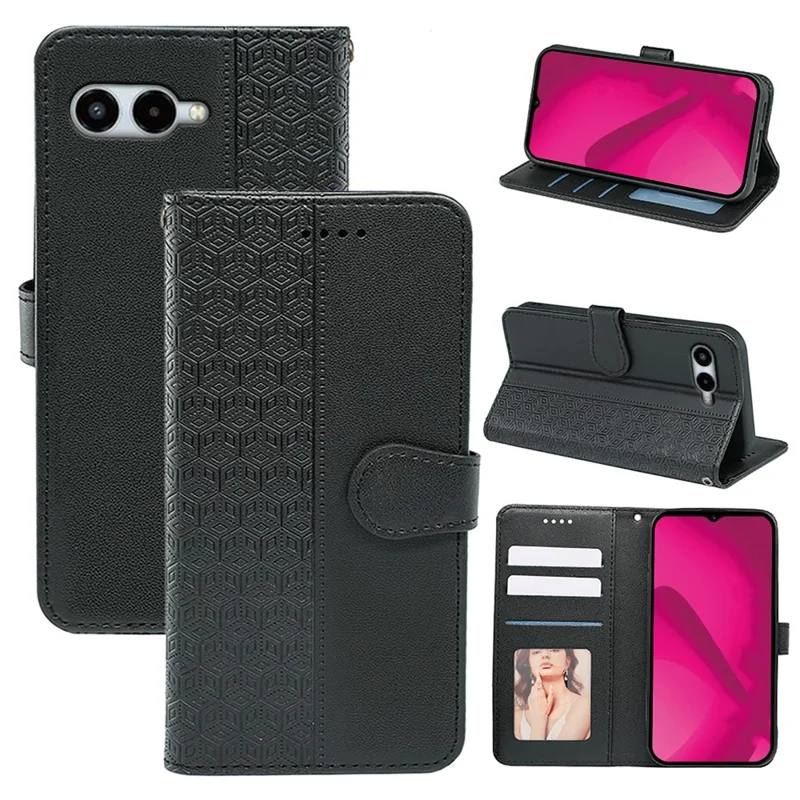 For T-Mobile REVVL 8 Wallet Phone Case Pattern Imprint Leather Flip Cover - Black