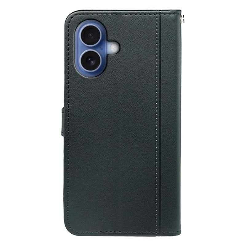 iPhone 17 Brieftasche Hülle Magnetischer Druckknopf Leder Handyhülle mit Riemen - Schwarz