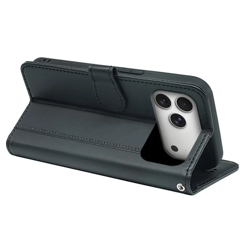 For iPhone 18 Pro / 17 Pro Wallet Case Magnetic Snap Leather Phone Cover with Strap - Black