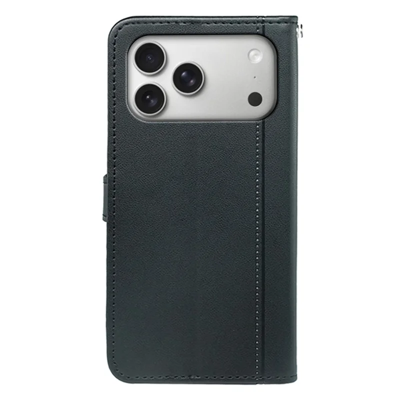 For iPhone 18 Pro / 17 Pro Wallet Case Magnetic Snap Leather Phone Cover with Strap - Black