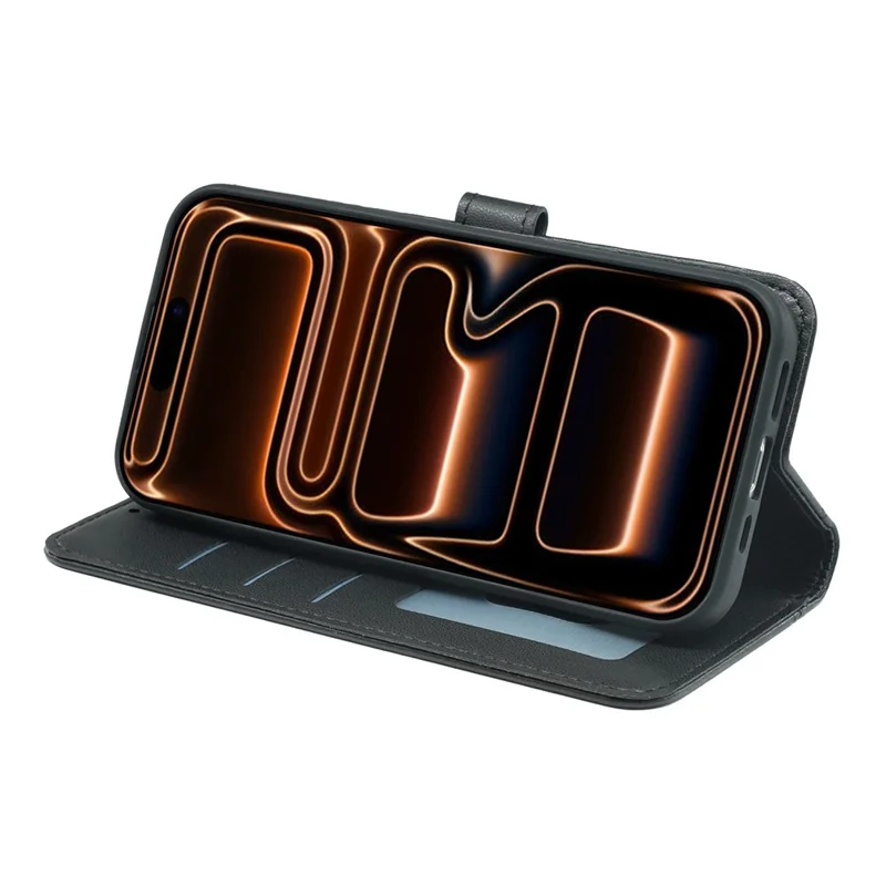 iPhone 17 Pro Max Brieftasche Hülle Magnetischer Verschluss Leder Handyhülle mit Trageriemen - Schwarz