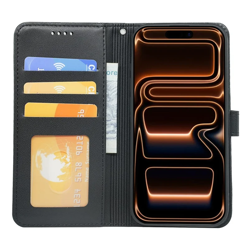 iPhone 17 Pro Max Brieftasche Hülle Magnetischer Verschluss Leder Handyhülle mit Trageriemen - Schwarz