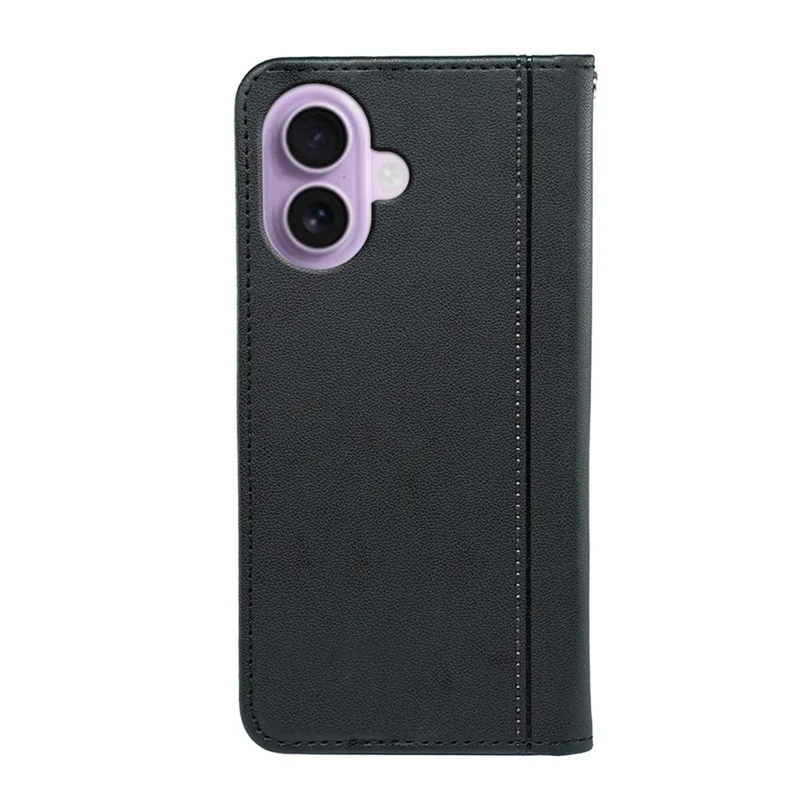 For iPhone 17 Wallet Case Magnetic Closing PU Leather Phone Cover with Wrist Strap - Black
