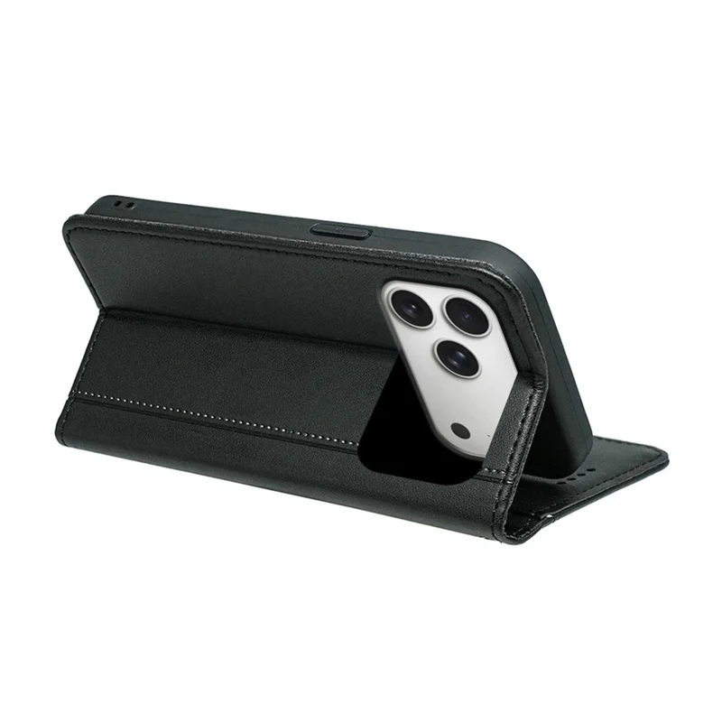 For iPhone 18 Pro / 17 Pro Wallet Case Magnetic Closing PU Leather Phone Cover with Wrist Strap - Black