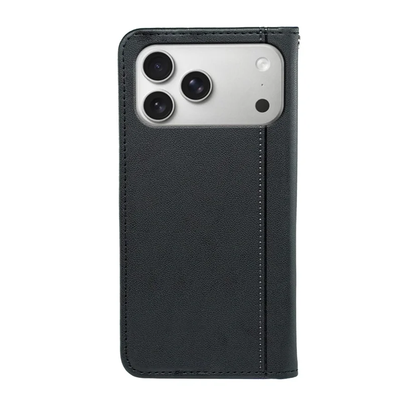 For iPhone 18 Pro / 17 Pro Wallet Case Magnetic Closing PU Leather Phone Cover with Wrist Strap - Black