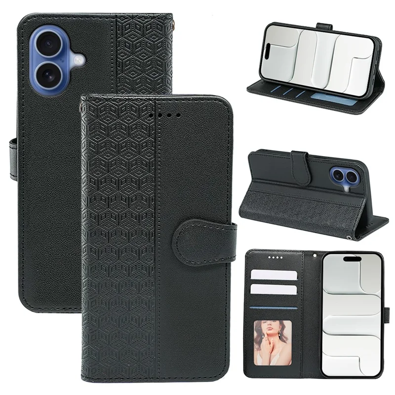 For iPhone 17 Wallet Phone Case Pattern Imprint Leather Flip Cover - Black