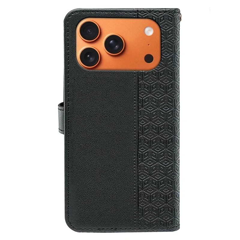 For iPhone 17 Pro Wallet Phone Case Pattern Imprint Leather Flip Cover - Black