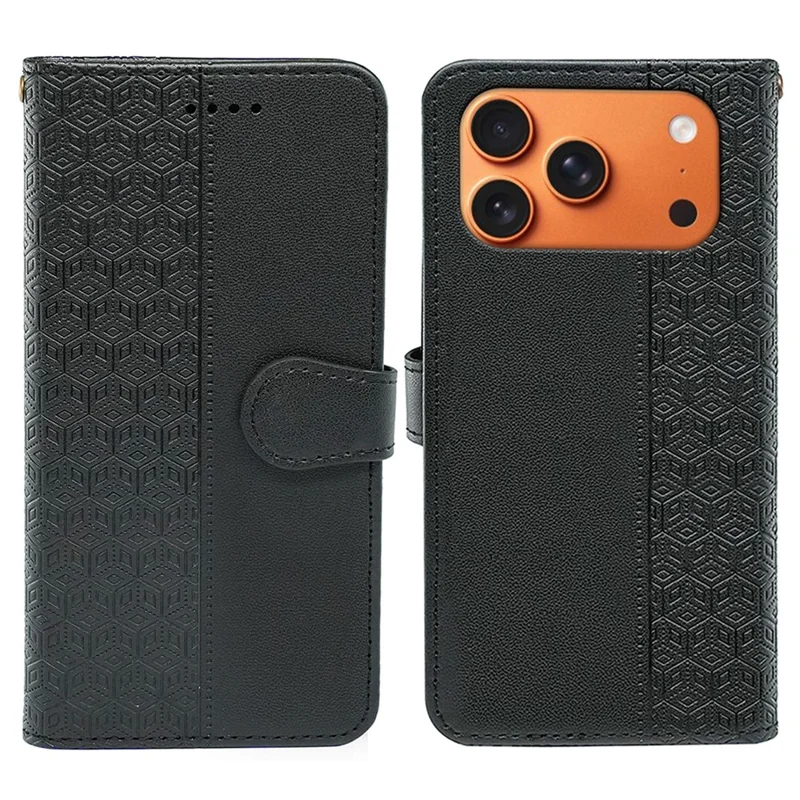 Étui de portefeuille pour iPhone 17 Pro Max - Motif imprimé en cuir - Couverture rabattable - Noir