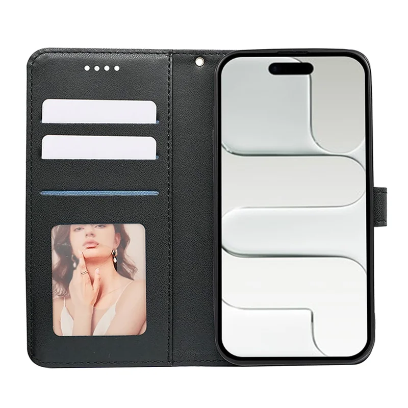 Étui de portefeuille pour iPhone 17 Pro Max - Motif imprimé en cuir - Couverture rabattable - Noir