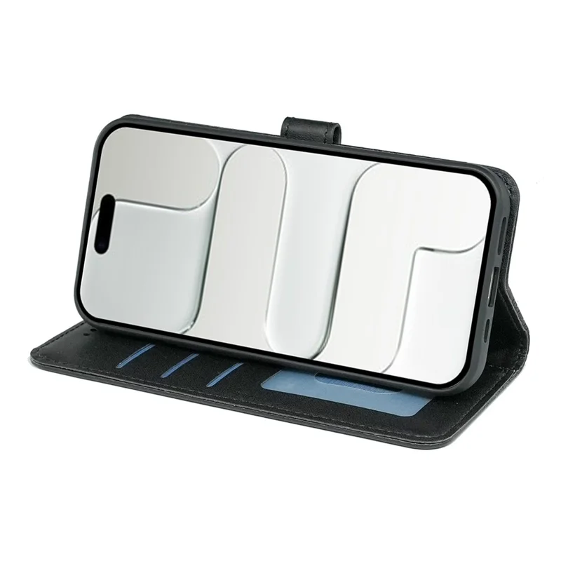 Étui de portefeuille pour iPhone 17 Pro Max - Motif imprimé en cuir - Couverture rabattable - Noir