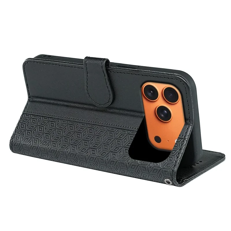 Étui de portefeuille pour iPhone 17 Pro Max - Motif imprimé en cuir - Couverture rabattable - Noir