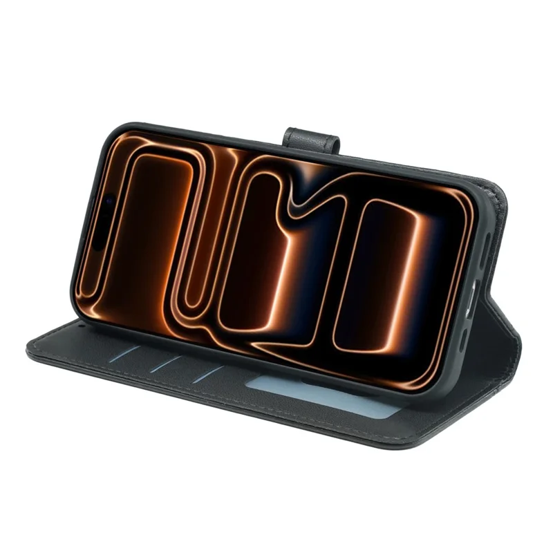 For iPhone Air Wallet Case Magnetic Snap Leather Phone Cover with Strap - Black