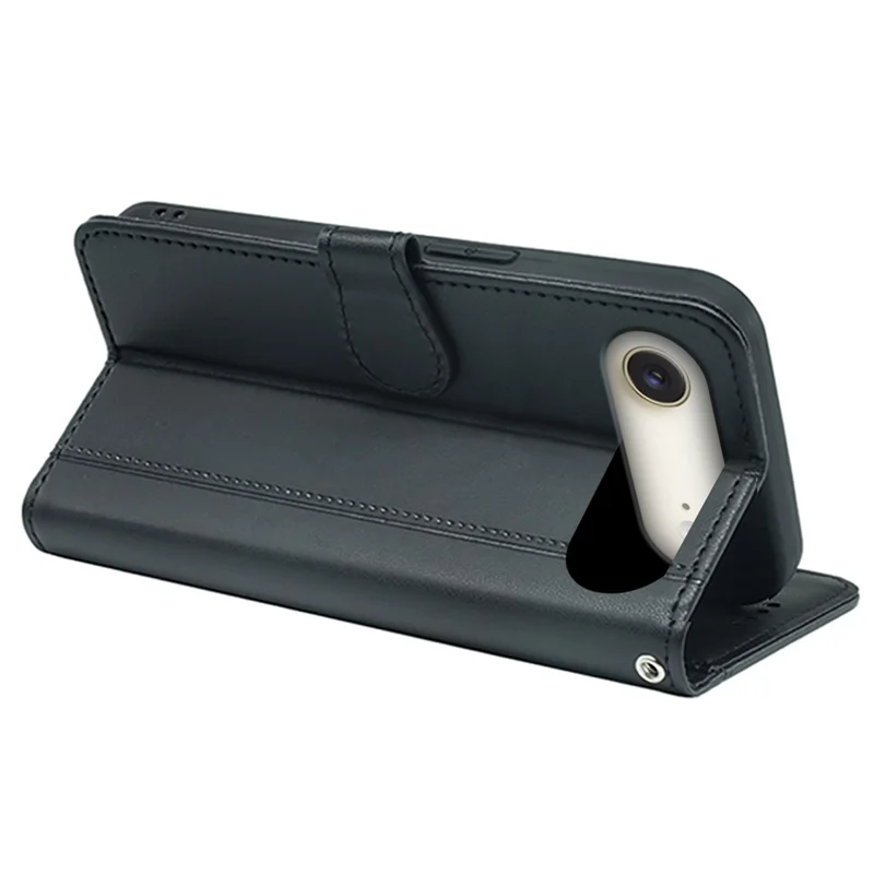 For iPhone Air Wallet Case Magnetic Snap Leather Phone Cover with Strap - Black