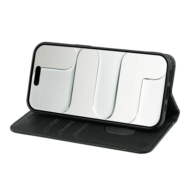 For iPhone Air Wallet Case Magnetic Closing PU Leather Phone Cover with Wrist Strap - Black