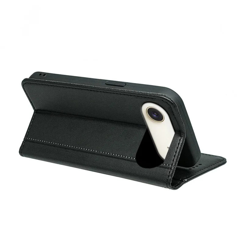For iPhone Air Wallet Case Magnetic Closing PU Leather Phone Cover with Wrist Strap - Black