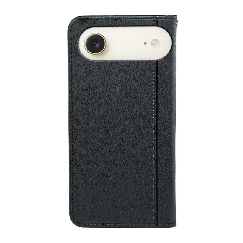 For iPhone Air Wallet Case Magnetic Closing PU Leather Phone Cover with Wrist Strap - Black